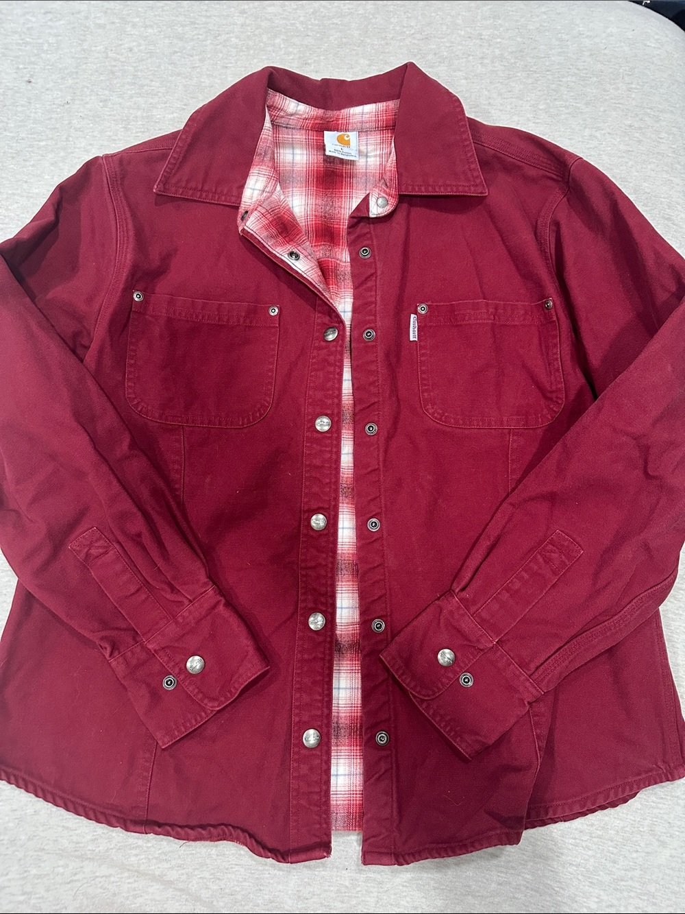 Carhartt Women’s Burgundy Shirt Jacket with Plaid Lining